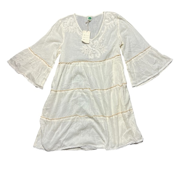 Anthropologie Dolma Tiered Embroidered Boho Dress Bell Sleeves Cottage O/S